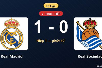 TRỰC TIẾPTrực tiếp Real Madrid vs Real Sociedad: Real Madrid mở tỷ số