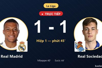 TRỰC TIẾPTrực tiếp Real Madrid vs Real Sociedad: Hết hiệp 1, hòa 1-1