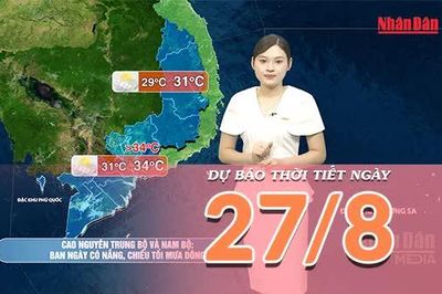 [Video] Dự báo thời tiết ngày 27/8/2026: Bắc Bộ còn mưa dông, Trung Bộ nắng nóng