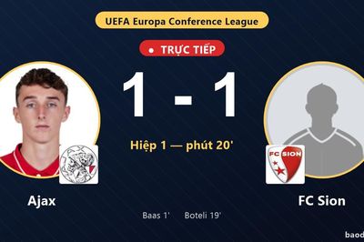 TRỰC TIẾPTrực tiếp Ajax vs FC Sion: FC Sion gỡ hòa 1-1