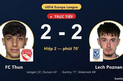 TRỰC TIẾPTrực tiếp FC Thun vs Lech Poznan: Lech Poznan gỡ hòa 2-2