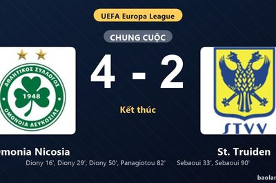Thống kê trận đấu Omonia Nicosia 4-2 St. Truiden: N. Panagiotou tỏa sáng, Omonia Nicosia giành lợi thế trước lượt còn lại