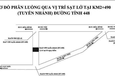Phân luồng giao thông qua vị trí sạt lở tại Km2+490, tuyến nhánh đường tỉnh 448 thuộc phường Kỳ Sơn