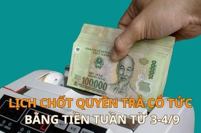 Lịch chốt quyền trả cổ tức bằng tiền tuần tới (từ 3-4/9): TNP trả cổ tức cao nhất 26%