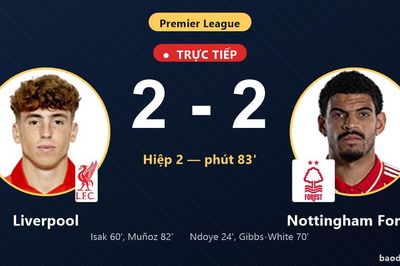TRỰC TIẾPTrực tiếp Liverpool vs Nottingham Forest: Liverpool gỡ hòa 2-2