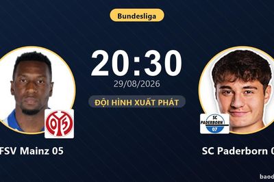 TRỰC TIẾPTrực tiếp FSV Mainz 05 vs SC Paderborn 07: Đội hình xuất phát