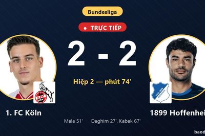 TRỰC TIẾPTrực tiếp 1. FC Köln vs 1899 Hoffenheim: 1. FC Köln gỡ hòa 2-2