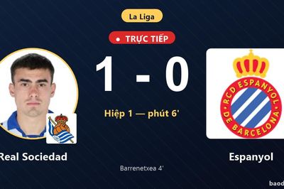 TRỰC TIẾPTrực tiếp Real Sociedad vs Espanyol: Real Sociedad mở tỷ số