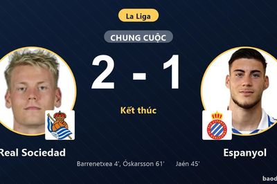 Hạ Espanyol 2-1, Real Sociedad giải tỏa áp lực trên sân nhà Anoeta