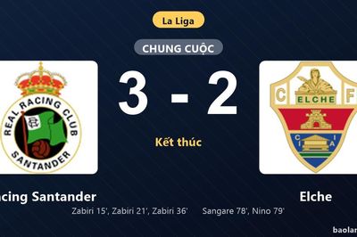 Thống kê trận đấu Racing Santander 3-2 Elche: Y. Zabiri tỏa sáng, Racing Santander giành trọn 3 điểm