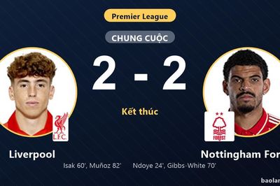 Rượt đuổi 4 bàn tại Anfield, Liverpool và Nottingham Forest chia điểm