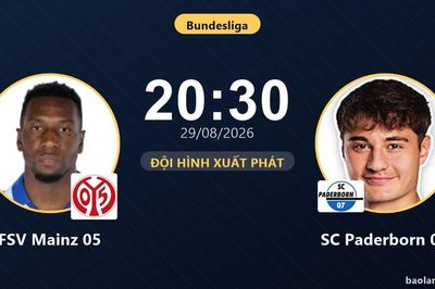 TRỰC TIẾPTrực tiếp FSV Mainz 05 vs SC Paderborn 07: Đội hình xuất phát
