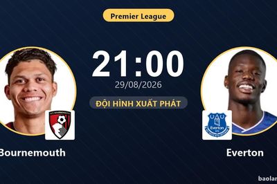 TRỰC TIẾPTrực tiếp Bournemouth vs Everton: Đội hình xuất phát