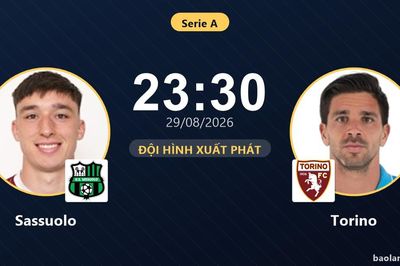 TRỰC TIẾPTrực tiếp Sassuolo vs Torino: Đội hình xuất phát