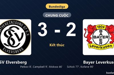 Thống kê trận đấu SV Elversberg 3-2 Bayer Leverkusen: David Mokwa tỏa sáng, SV Elversberg giành trọn 3 điểm