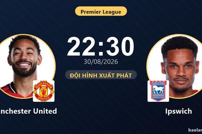 TRỰC TIẾPTrực tiếp Manchester United vs Ipswich: Đội hình xuất phát
