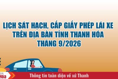 Lịch sát hạch, cấp Giấy phép lái xe trên địa bàn tỉnh Thanh Hóa tháng 9/2026