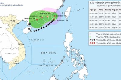 Bão số 5 có xu hướng di chuyển về đất liền ven biển phía Đông Nam tỉnh Quảng Đông (Trung Quốc)