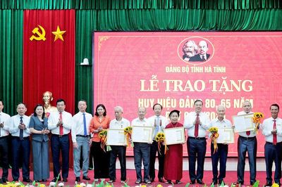 Phó Thủ tướng Thường trực Chính phủ Phạm Gia Túc trao Huy hiệu Đảng tặng các đảng viên tại Hà Tĩnh