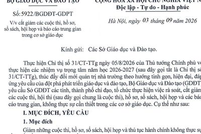 Công văn 5922/BGDĐT-GDPT về cắt giảm các cuộc thi, hồ sơ, sổ sách, hội họp trong cơ sở giáo dục