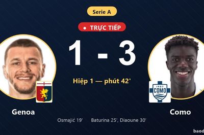 TRỰC TIẾPTrực tiếp Genoa vs Como: Hết hiệp 1, Como dẫn 3-1
