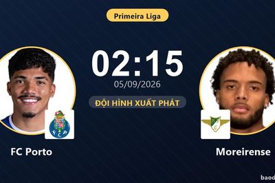 TRỰC TIẾPTrực tiếp FC Porto vs Moreirense: Đội hình xuất phát