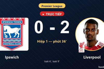 TRỰC TIẾPTrực tiếp Ipswich vs Liverpool: Liverpool nhân đôi cách biệt