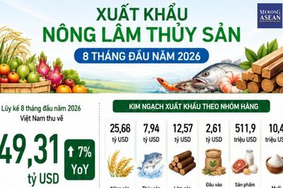 Xuất siêu nông lâm thủy sản 8 tháng đầu năm 2026 đạt 14,2 tỷ USD