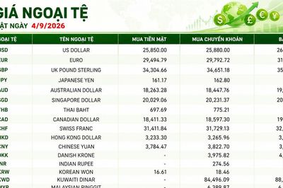 Tỷ giá ngoại tệ ngày 4/9: USD ổn định, Bảng Anh vượt 35.700 đồng, franc Thụy Sĩ hơn 32.700 đồng