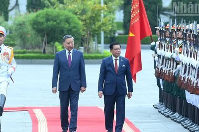 [Ảnh] Tổng Bí thư, Chủ tịch nước Tô Lâm chủ trì lễ đón Tổng thống Myanmar Min Aung Hlaing