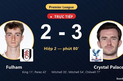 TRỰC TIẾPTrực tiếp Fulham vs Crystal Palace: Crystal Palace vượt lên dẫn trước