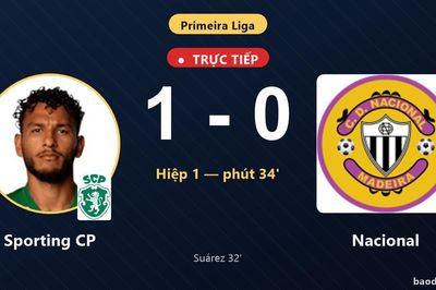 TRỰC TIẾPTrực tiếp Sporting CP vs Nacional: Hết hiệp 1, Sporting CP dẫn 1-0