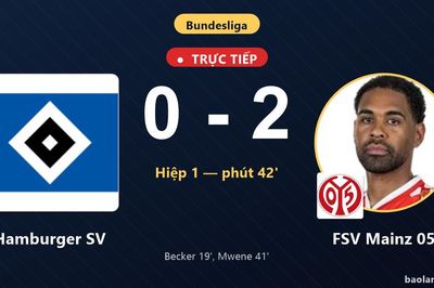 TRỰC TIẾPTrực tiếp Hamburger SV vs FSV Mainz 05: Hết hiệp 1, FSV Mainz 05 dẫn 2-0