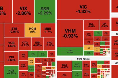 VN-Index lao dốc hơn 31 điểm, sắc đỏ phủ kín các nhóm ngành