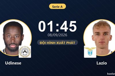TRỰC TIẾPTrực tiếp Udinese vs Lazio: Đội hình xuất phát