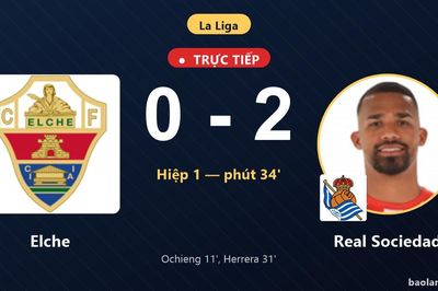 TRỰC TIẾPTrực tiếp Elche vs Real Sociedad: Real Sociedad nhân đôi cách biệt