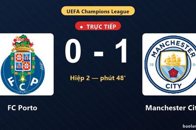 TRỰC TIẾPTrực tiếp FC Porto vs Manchester City: Manchester City mở tỷ số
