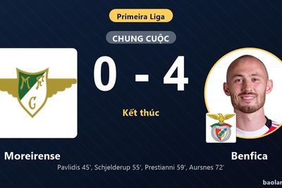 Vùi dập Moreirense 4-0, Benfica vươn lên top 4 đẩy đối thủ lún sâu ở nửa dưới