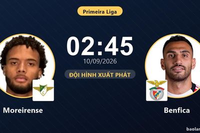 TRỰC TIẾPTrực tiếp Moreirense vs Benfica: Đội hình xuất phát
