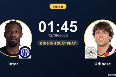 TRỰC TIẾPTrực tiếp Inter vs Udinese: Đội hình xuất phát