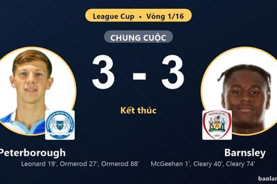 Rượt đuổi kịch tính 6 bàn, Peterborough và Barnsley hòa nghẹt thở tại League Cup