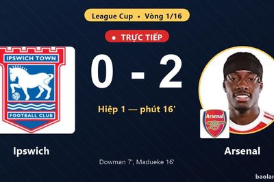 TRỰC TIẾPTrực tiếp Ipswich vs Arsenal: Arsenal nhân đôi cách biệt