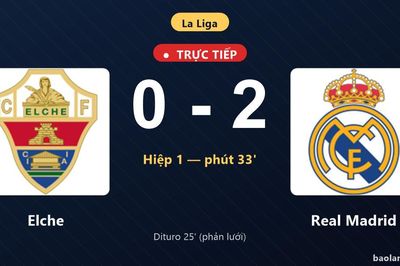 TRỰC TIẾPTrực tiếp Elche vs Real Madrid: Real Madrid nhân đôi cách biệt