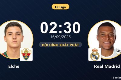 TRỰC TIẾPTrực tiếp Elche vs Real Madrid: Đội hình xuất phát