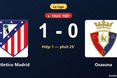 TRỰC TIẾPTrực tiếp Atletico Madrid vs Osasuna: Hiệp 2 bắt đầu, Atletico Madrid dẫn 1-0