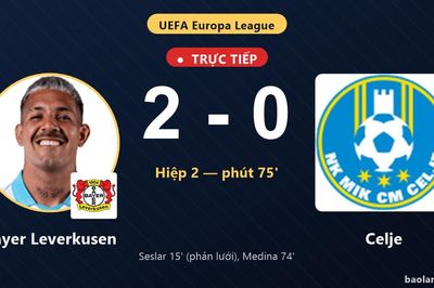 TRỰC TIẾPTrực tiếp Bayer Leverkusen vs Celje: Bayer Leverkusen nhân đôi cách biệt