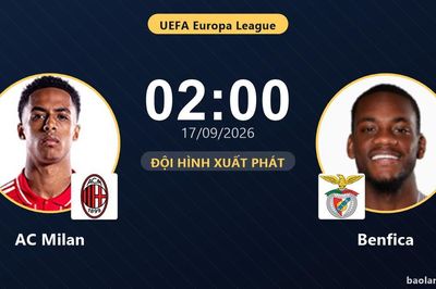 TRỰC TIẾPTrực tiếp AC Milan vs Benfica: Đội hình xuất phát