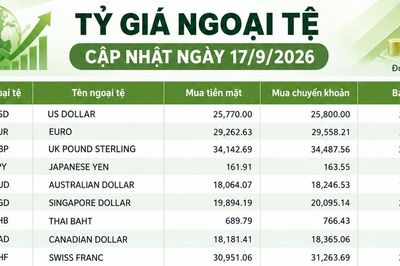 Tỷ giá ngoại tệ ngày 17/9: USD vượt 26.000 đồng, GBP, CHF và EUR cùng neo ở mức cao