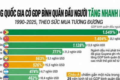 Việt Nam nằm trong danh sách những quốc gia có GDP bình quân đầu người tăng mạnh nhất kể từ năm 1990