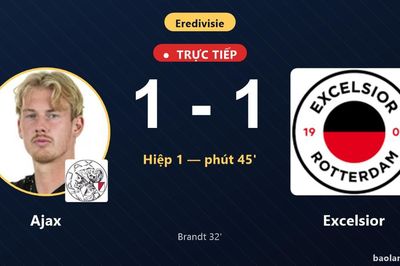 TRỰC TIẾPTrực tiếp Ajax vs Excelsior: Hết hiệp 1, hòa 1-1